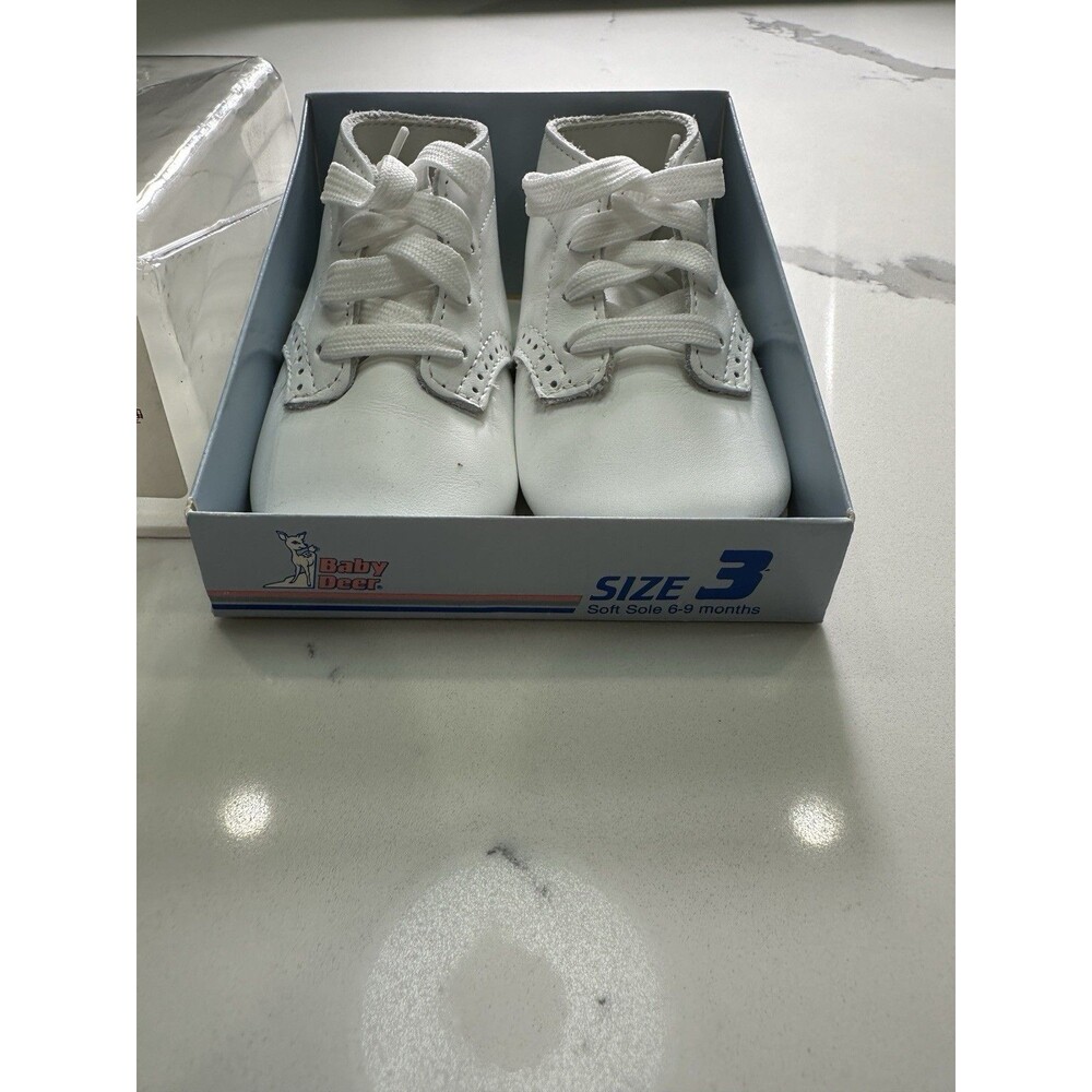 NWT Baby Deer Sz 3 White Leather 6 9 Months Oxford Booties Crib Shoes Boys 6 9M